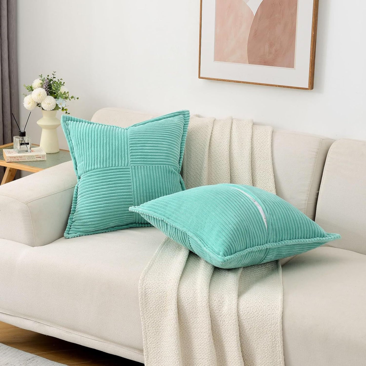 Corduroy Pillow Covers Super Soft Boho Striped Decorative Throw Pillow Cases for Sofa Couch Living Room Christmas Home Decor