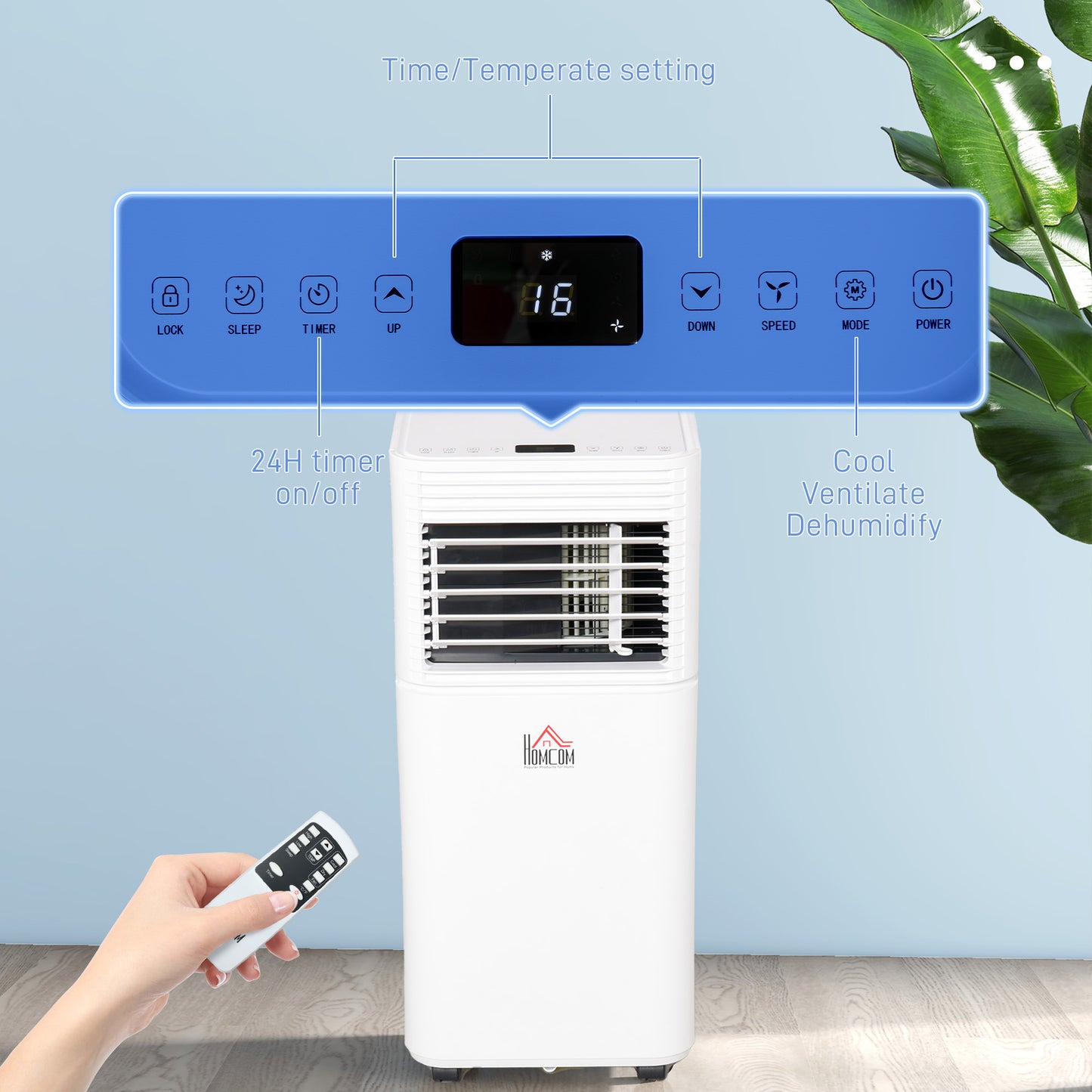 8000 BTU Portable Air Conditioner with Remote Control Cooling & Dehumidifying 24H Timer LED Display White