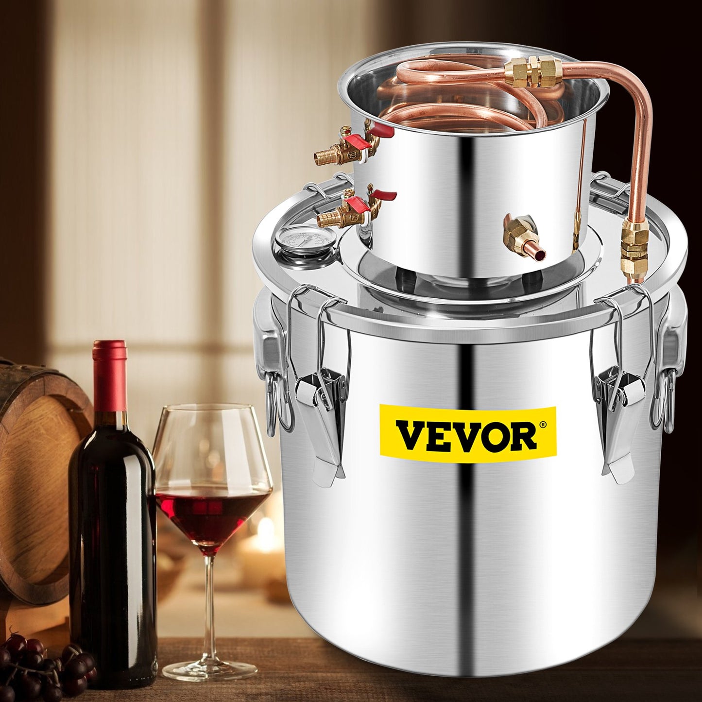 50L Stainless Steel Distillation Kit with Condenser and Pump Home Distiller Set with Copper Tube and Thermometer for DIY Craft Distilling Use