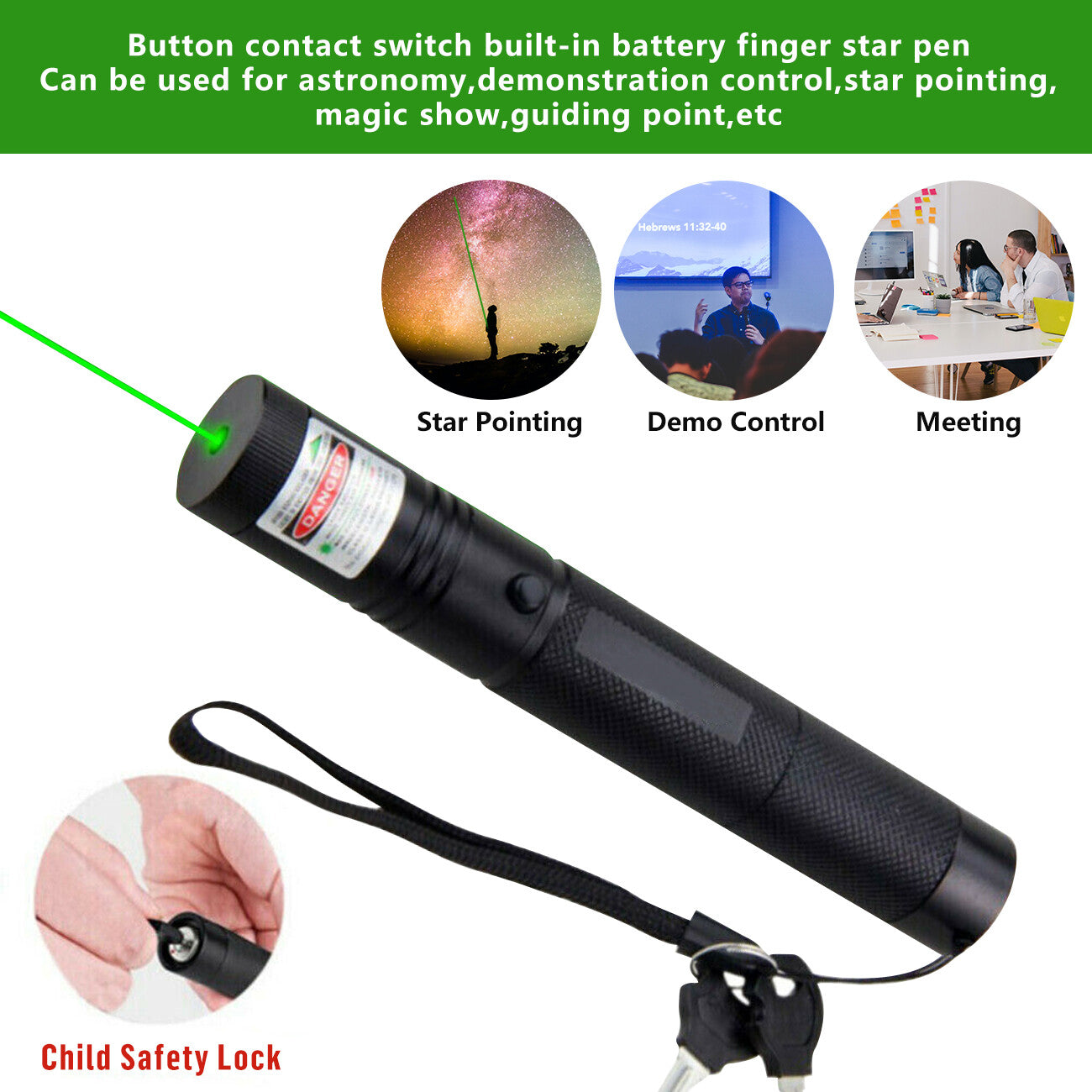 Green Laser Pointer Pen – 532nm USB Rechargeable Visible Beam Laser Torch (Long Range)