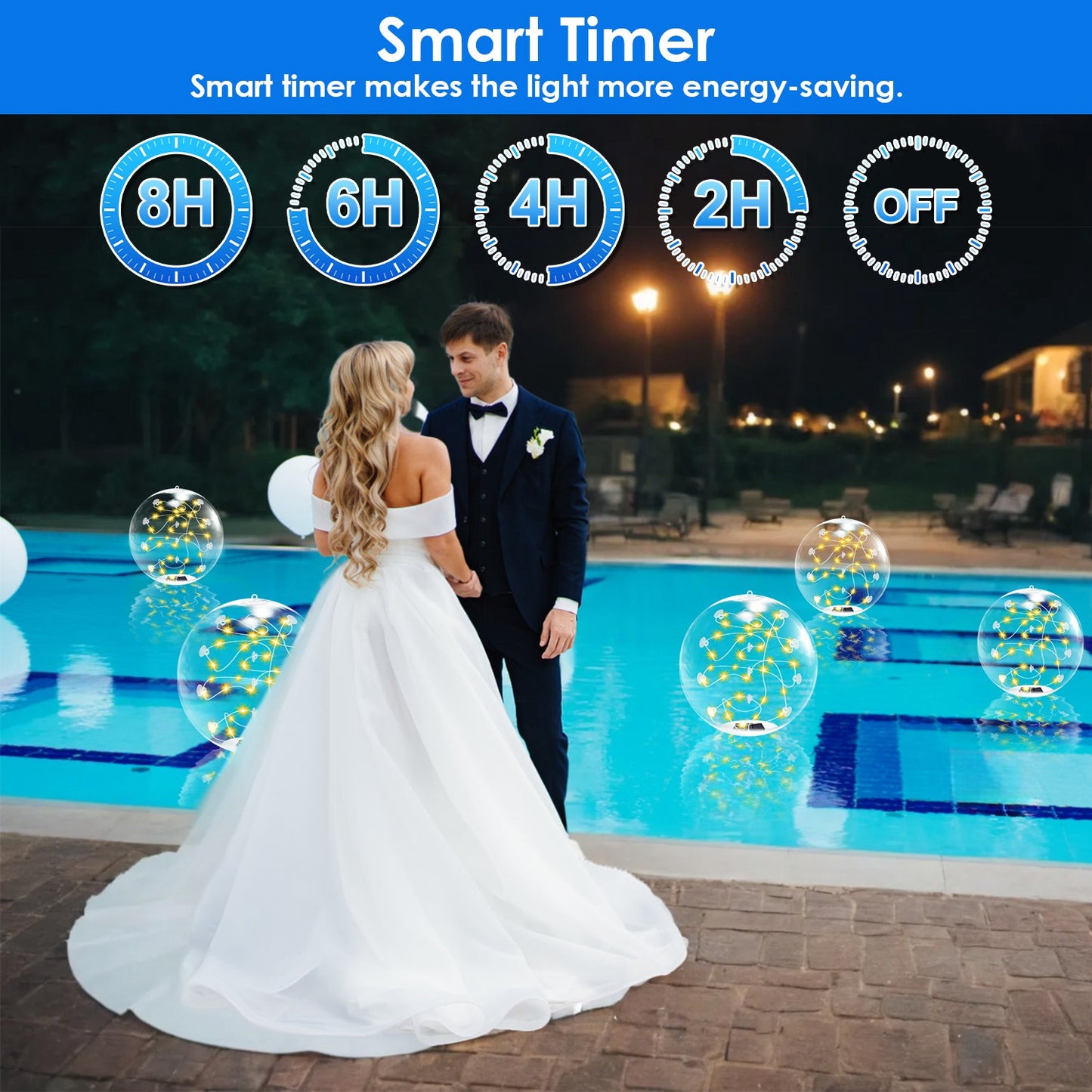 2Pcs 14in Solar Floating Pool Lights IP68 Waterproof Inflatable Pool Balls with Remote Control & Timer