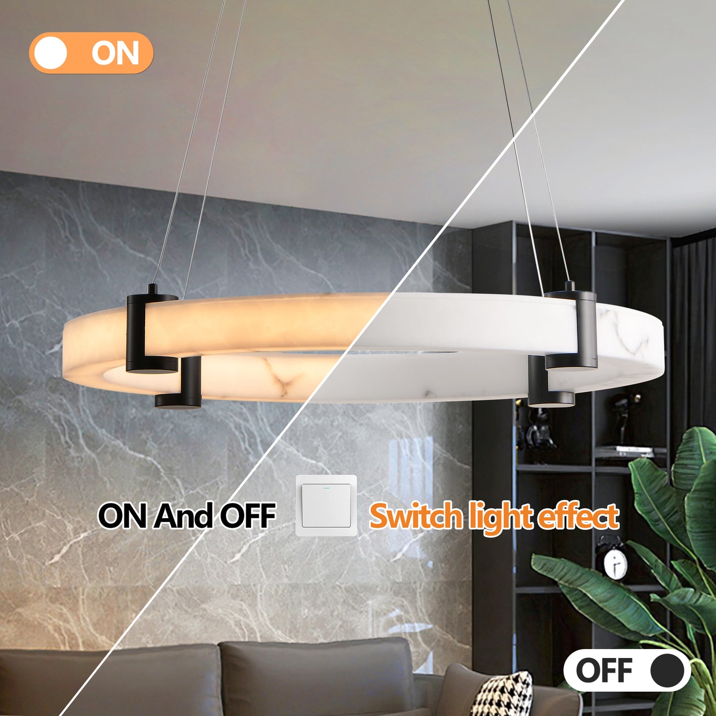 24-Inch Modern LED Pendant Chandelier – Adjustable Height Marble Finish Ceiling Light for Dining, Kitchen & Living Room