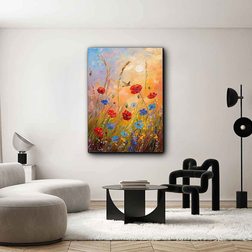 Handmade Abstract Flower Oil Painting – Canvas Wall Art for Living Room Home Decor (Frameless Unstretched Roll)
