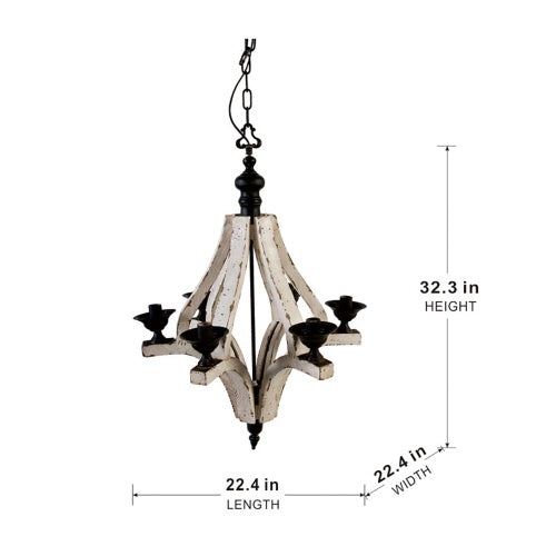 6-Light Wood Chandelier with Adjustable Chain – Kitchen & Dining Hall Lighting