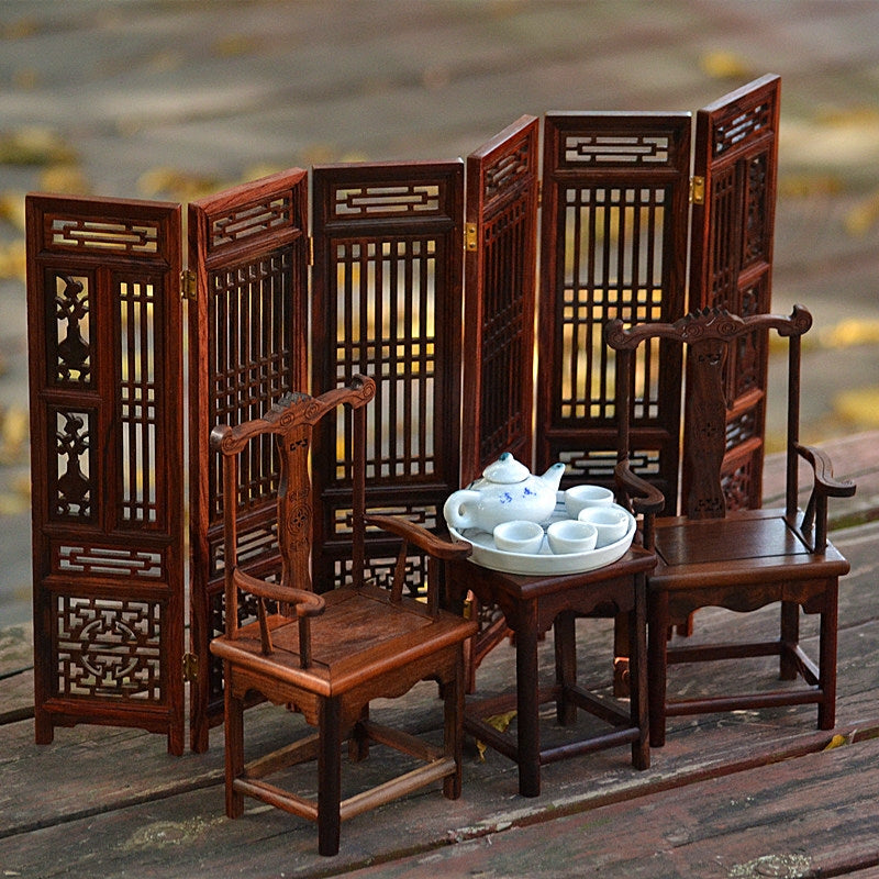 Red Rosewood Miniature Furniture Model Handmade Decorative Dollhouse Furniture Set Collectible Home Decor