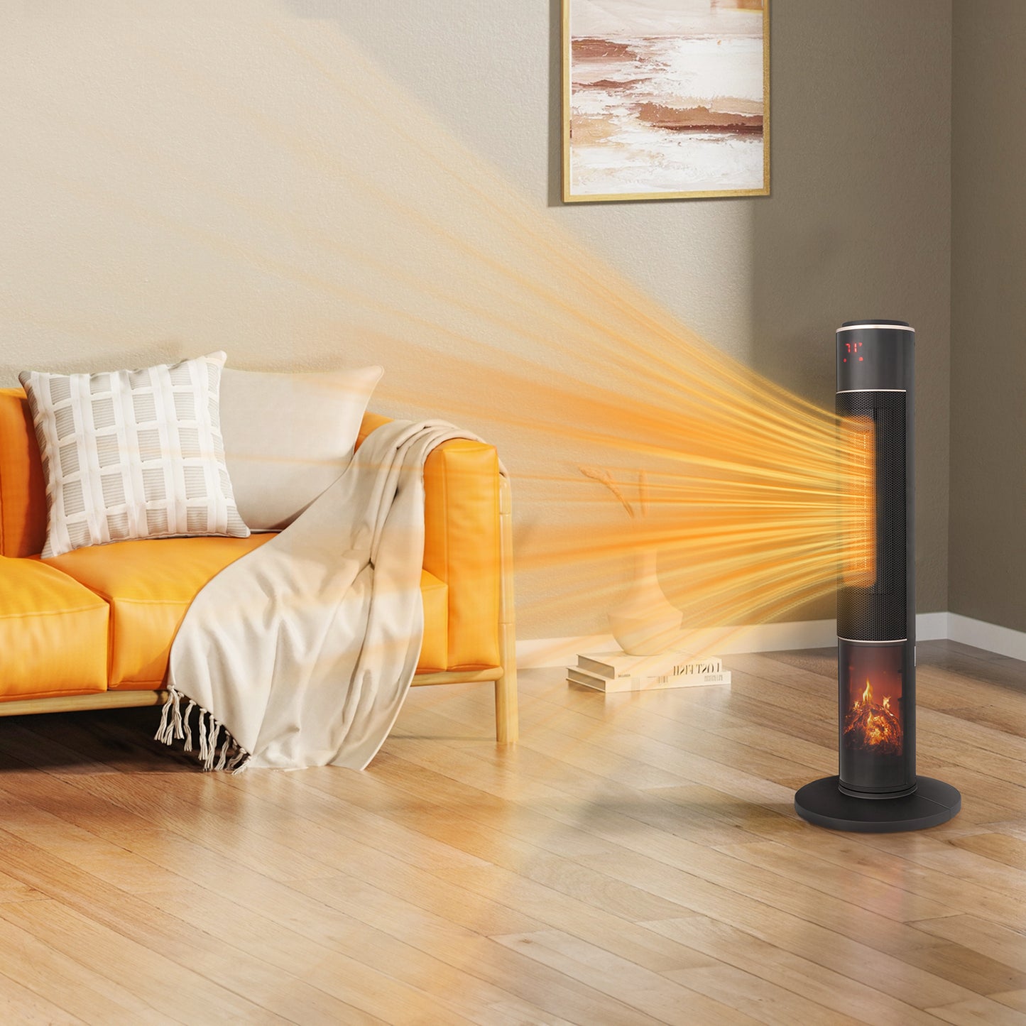 33-Inch Tower Space Heater 1500W Electric Heater with 3D Flame Thermostat Oscillation Timer & Remote for Indoor Home Office