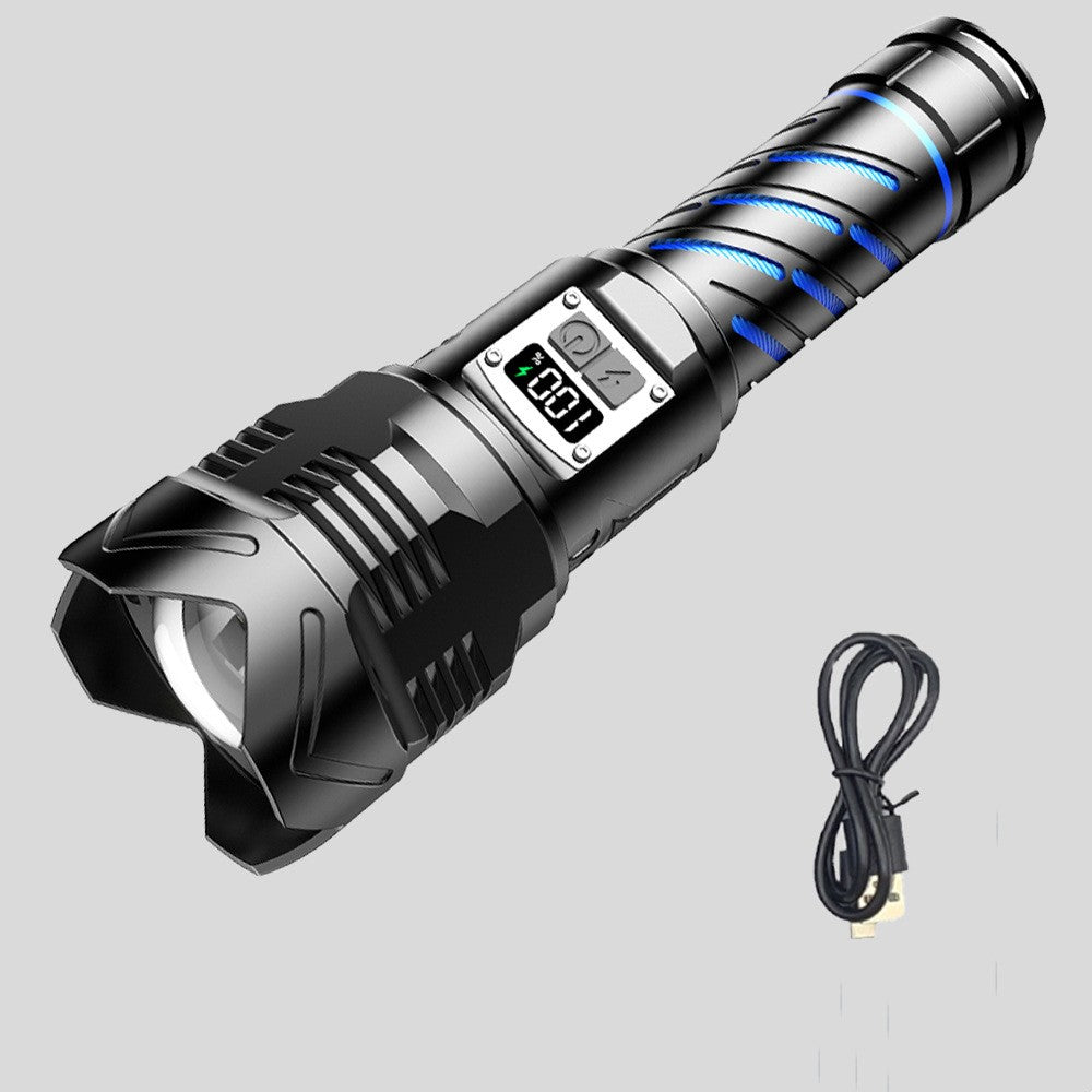 Aluminum Alloy Zoom Flashlight Digital Display Rechargeable LED Torch for Outdoor Camping and Emergency Use