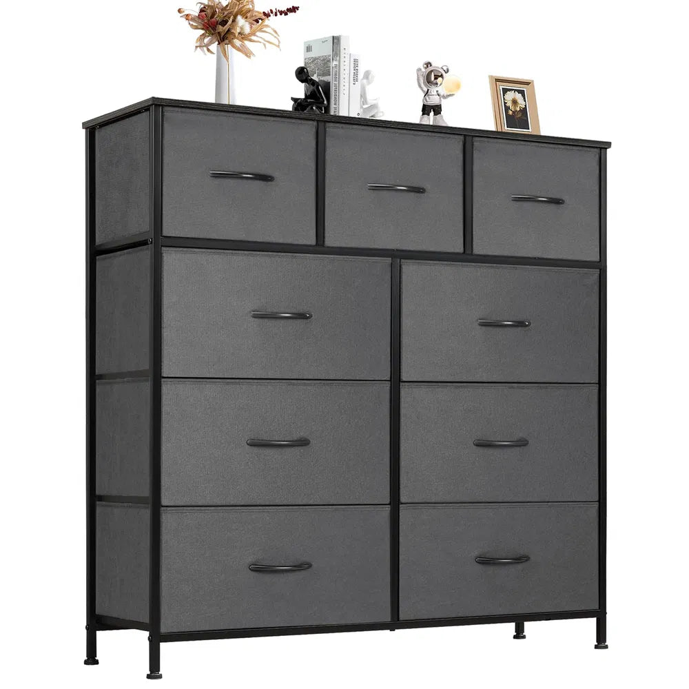 Bedroom Dresser with 9 Fabric Drawers Tall Storage Chest Organizer Wardrobe Closet for Adult and Kids Clothes Furniture
