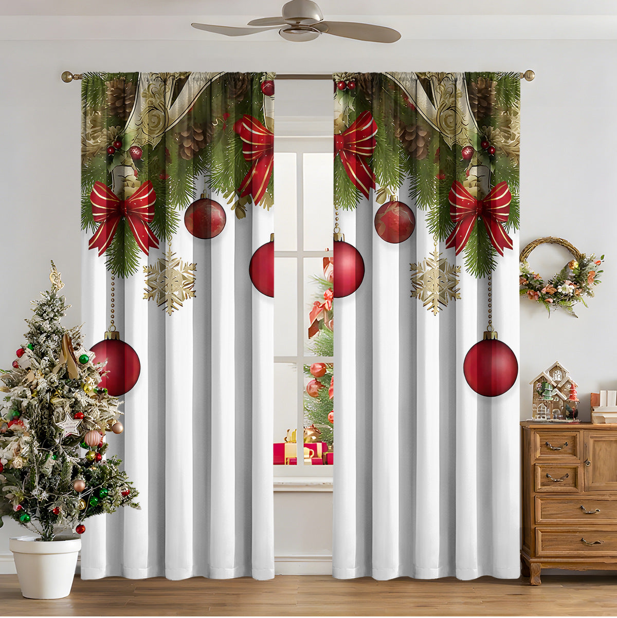 3D Digital Printed Christmas Curtains – Festive Holiday Window Drapes for Home Decor