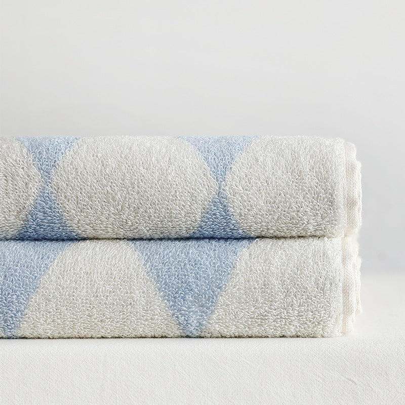 Family Cotton Bath Towels Long Staple Yarn Dyed Rhombus Stripe Soft Absorbent Large Towel