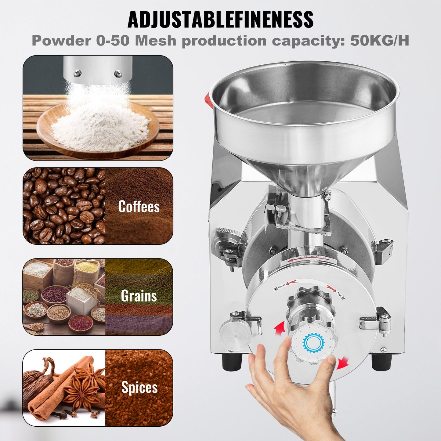 2200W Grain Grinding Mill Machine Food Processing Grinder for Dry Grains and Spices