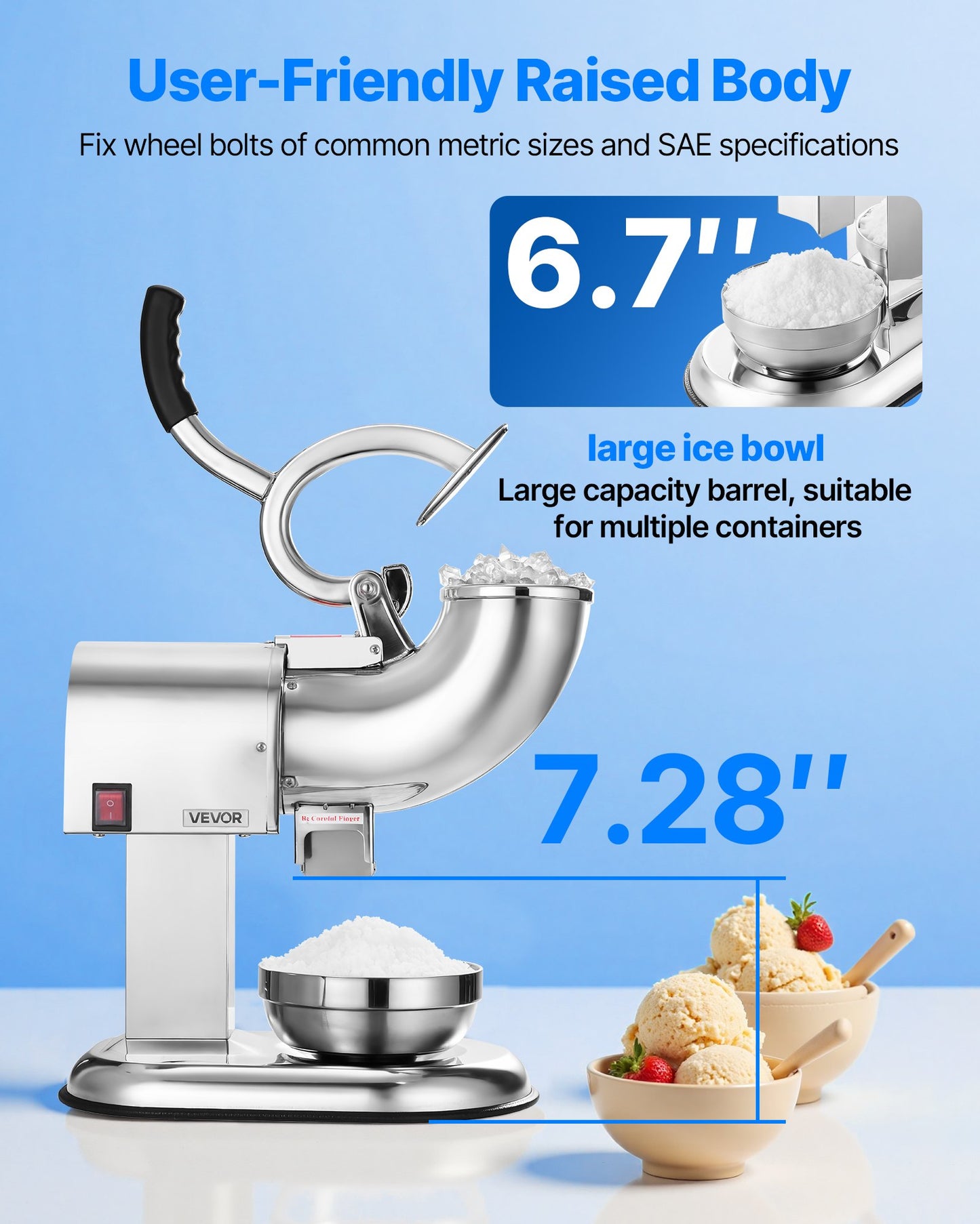 Commercial Ice Crusher 440LBS/H Electric Shaved Ice Machine Snow Cone Maker for Restaurant and Bar Use Silver
