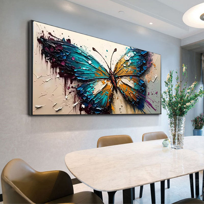 Handmade Butterfly Oil Painting on Canvas Abstract Animal Texture Wall Art for Living Room Home Decor Frameless Unstretched