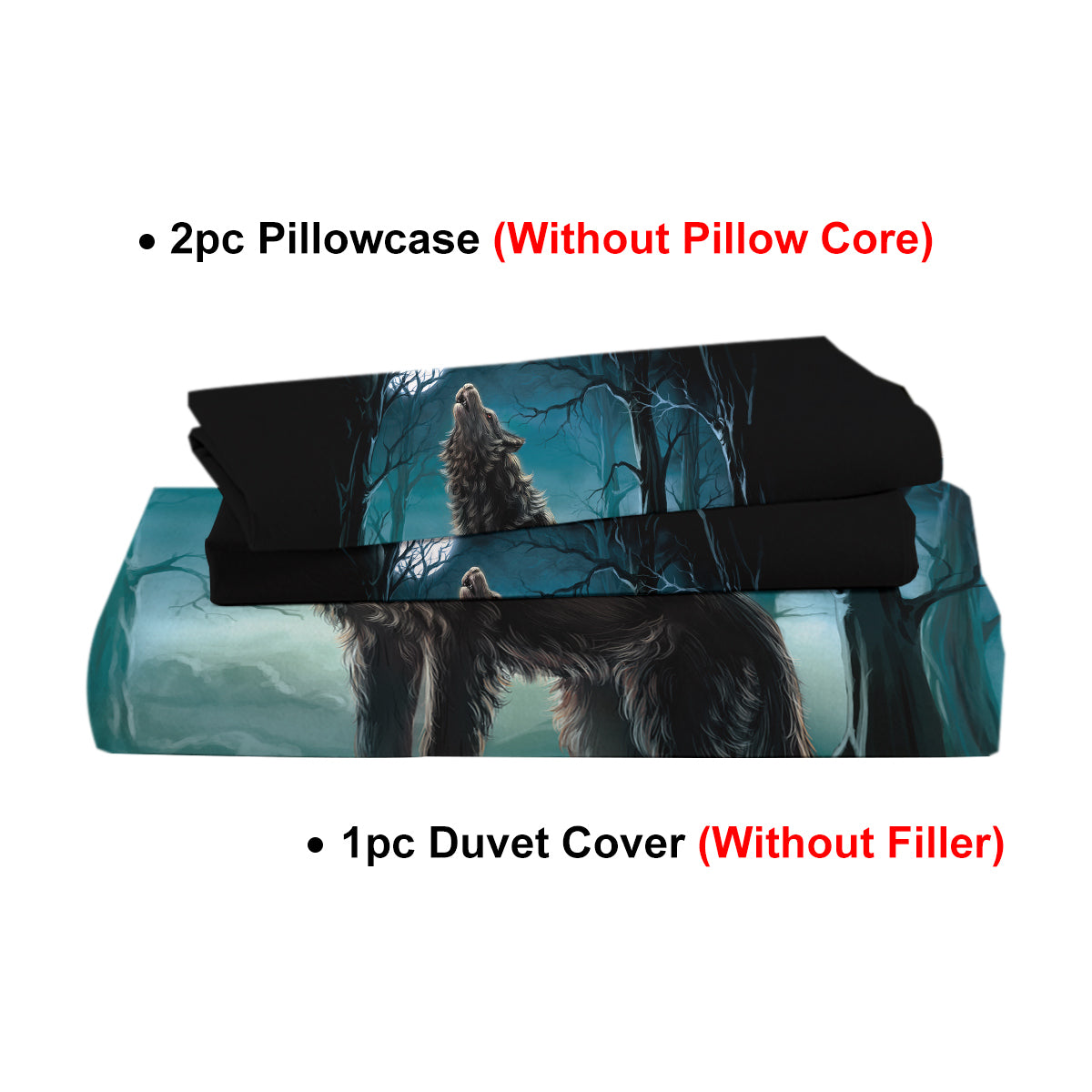 Moon Wolf Bedding Set Green Watercolor Forest Duvet Cover 3 Piece Wild Animal Bed Set Twin Full Queen King