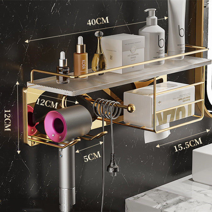 Wall Mounted Hair Dryer Storage Rack – Bathroom Organizer Holder for Blow Dryer & Tools