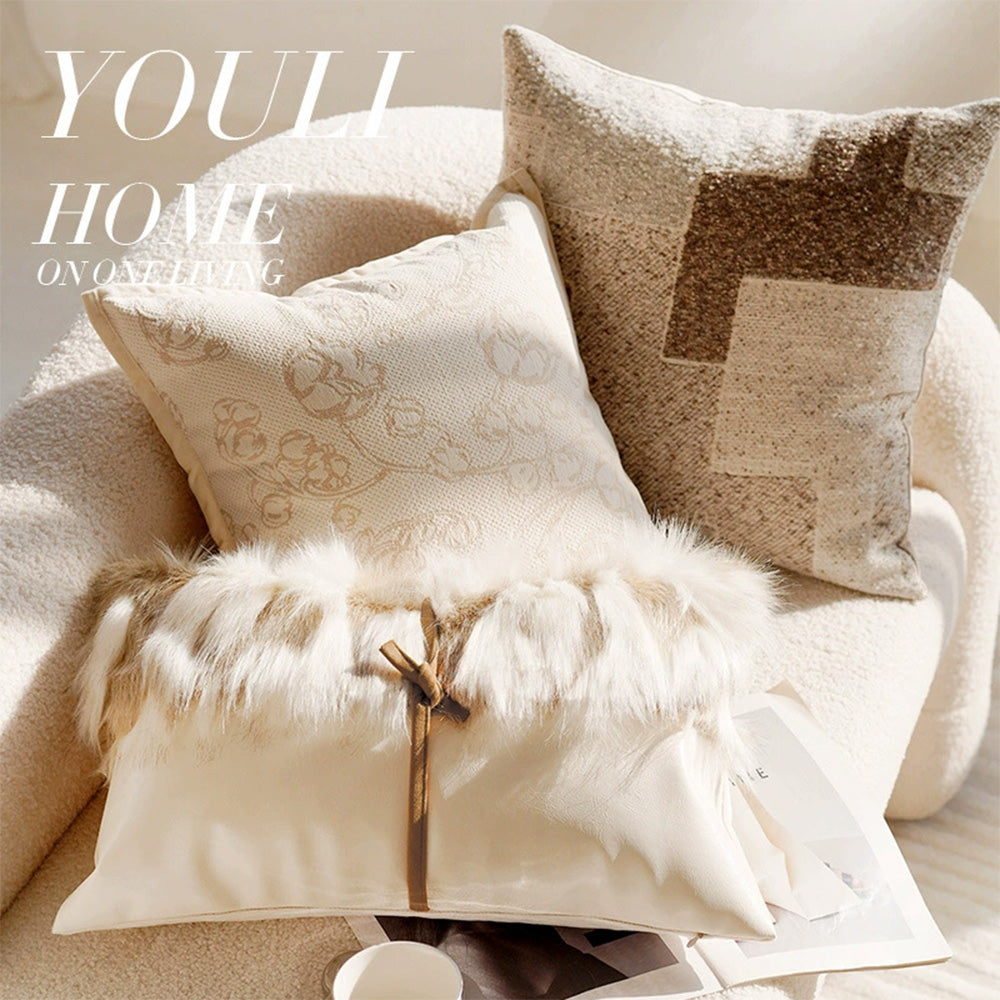 Linen Nordic Style Throw Pillow Covers with Tassel Caramel Color Geometric Retro Texture Cushion Case for Sofa Bedroom Living Room