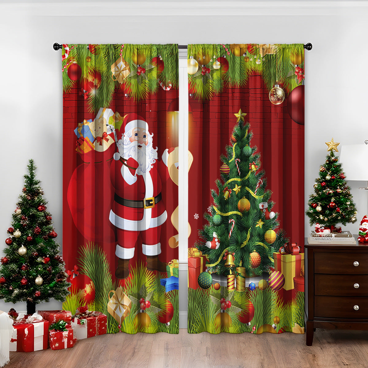 3D Digital Printed Christmas Curtains – Festive Holiday Window Drapes for Home Decor