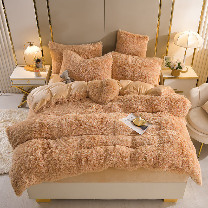 Plush Thickened Warm Mink Fur Four Piece Bedding Set Soft Winter Duvet Cover Bed Sheet Pillowcase Set