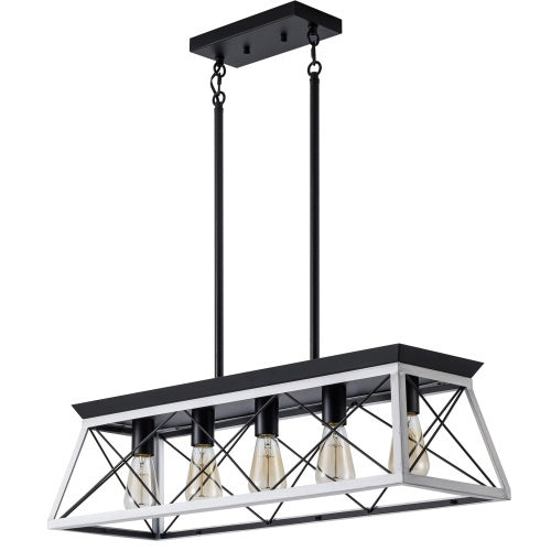 5-Light Farmhouse White Chandelier – Dining Room Ceiling Pendant Lamp (Bulbs Not Included)