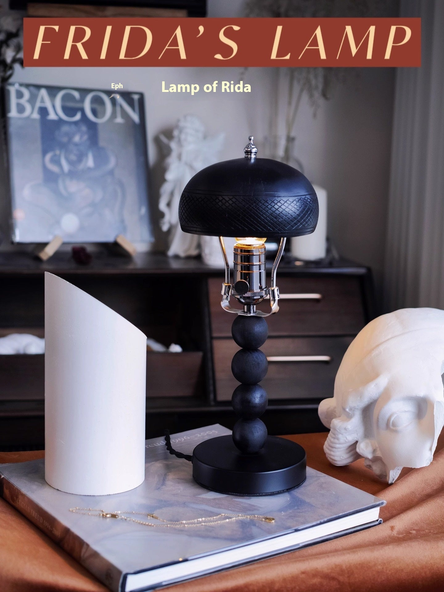 Black Vintage Coconut Shell Table Lamp – Industrial Bedside Light for Bedroom & Cafe