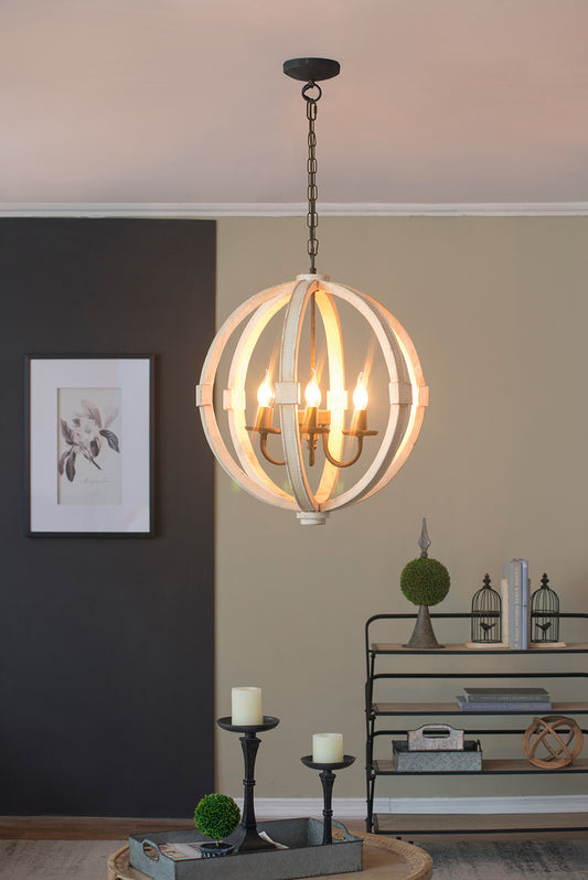 6-Light Wood Chandelier with Adjustable Chain – Rustic Kitchen & Dining Lighting Fixture