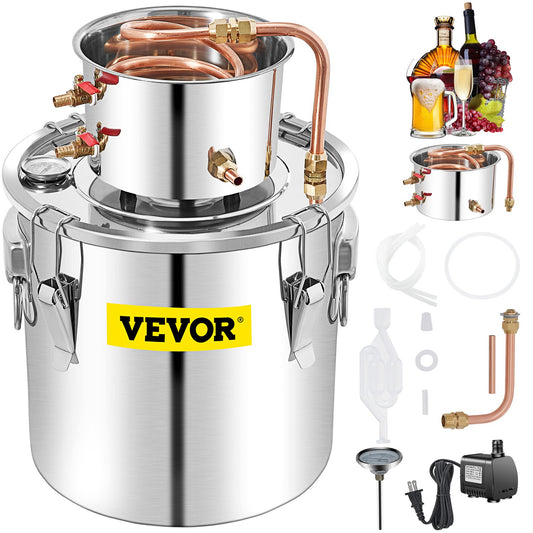 50L Stainless Steel Distillation Kit with Condenser and Pump Home Distiller Set with Copper Tube and Thermometer for DIY Craft Distilling Use