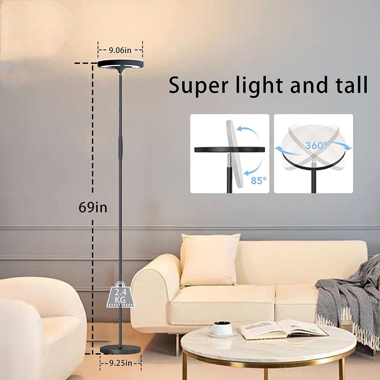 LED Adjustable Color Floor Lamp with Remote Control Modern Reading Light for Living Room Bedroom