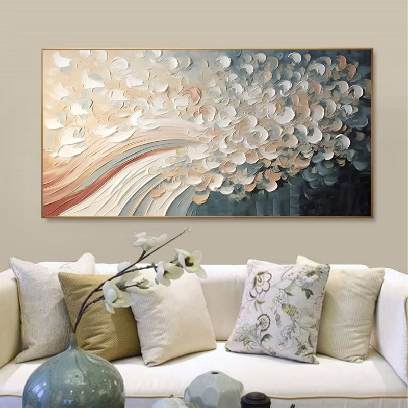 Hand Painted White Cherry Blossom Tree Oil Painting on Canvas Modern Palette Knife Wall Art for Home Decor