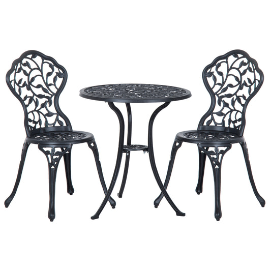 3 Piece Aluminium Bistro Set Garden Furniture Dining Table and Chairs Antique Outdoor Patio Seating Set Black