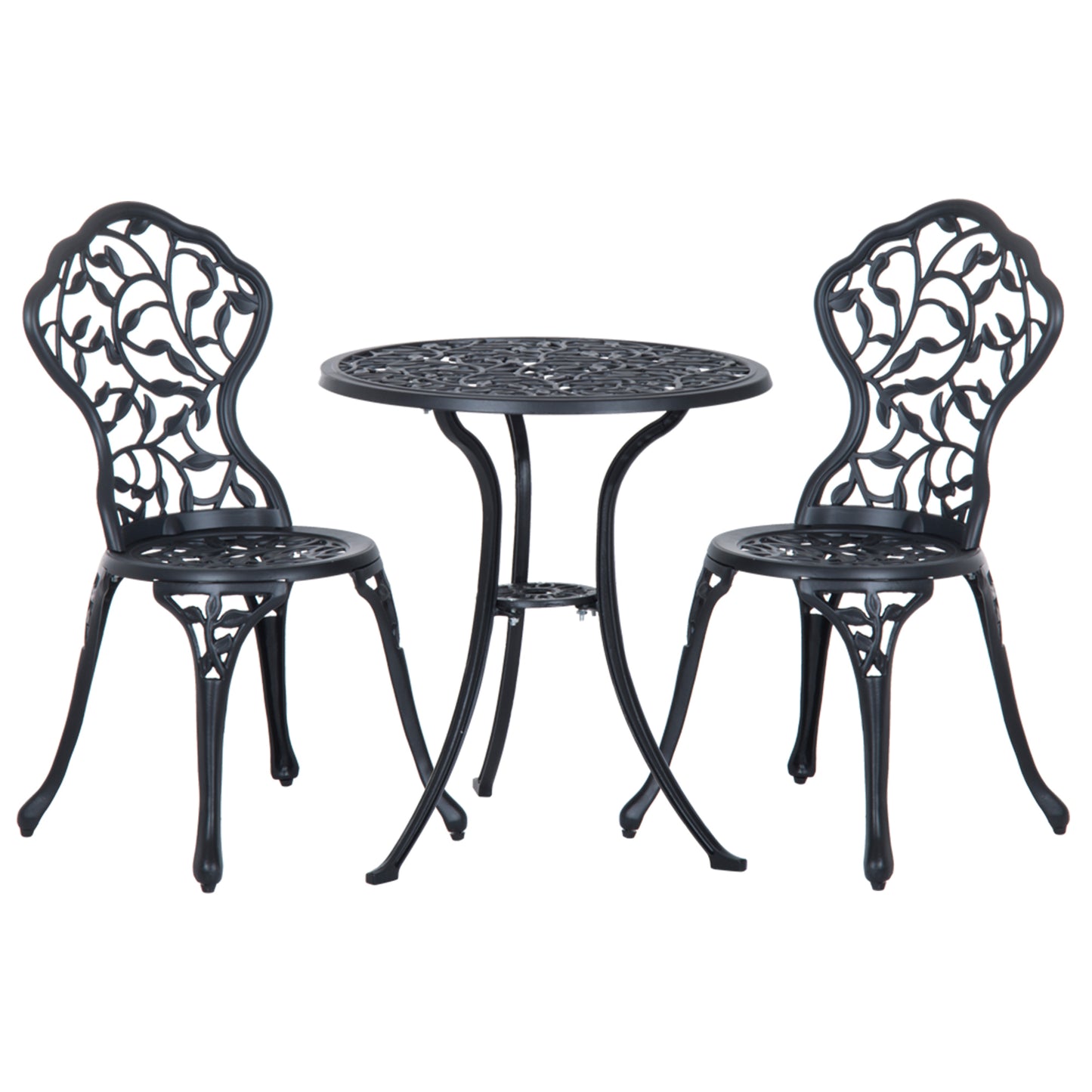 3 Piece Aluminium Bistro Set Garden Furniture Dining Table and Chairs Antique Outdoor Patio Seating Set Black