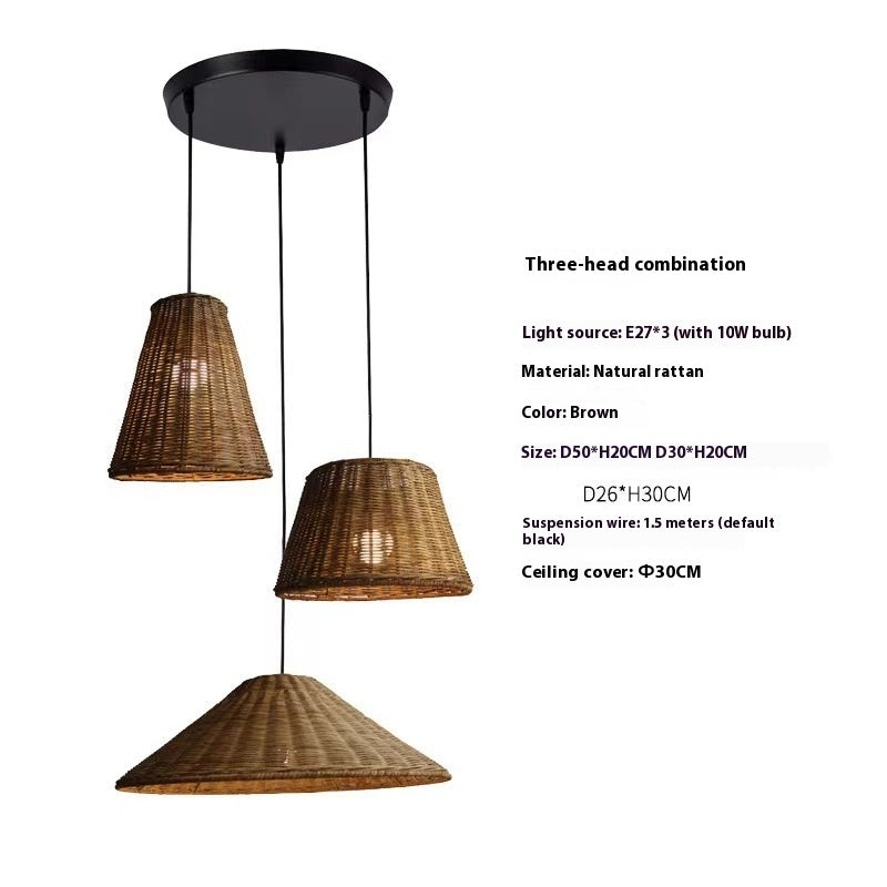 Bamboo Rattan Wabi-Sabi Pendant Light – Vintage Woven Ceiling Lamp