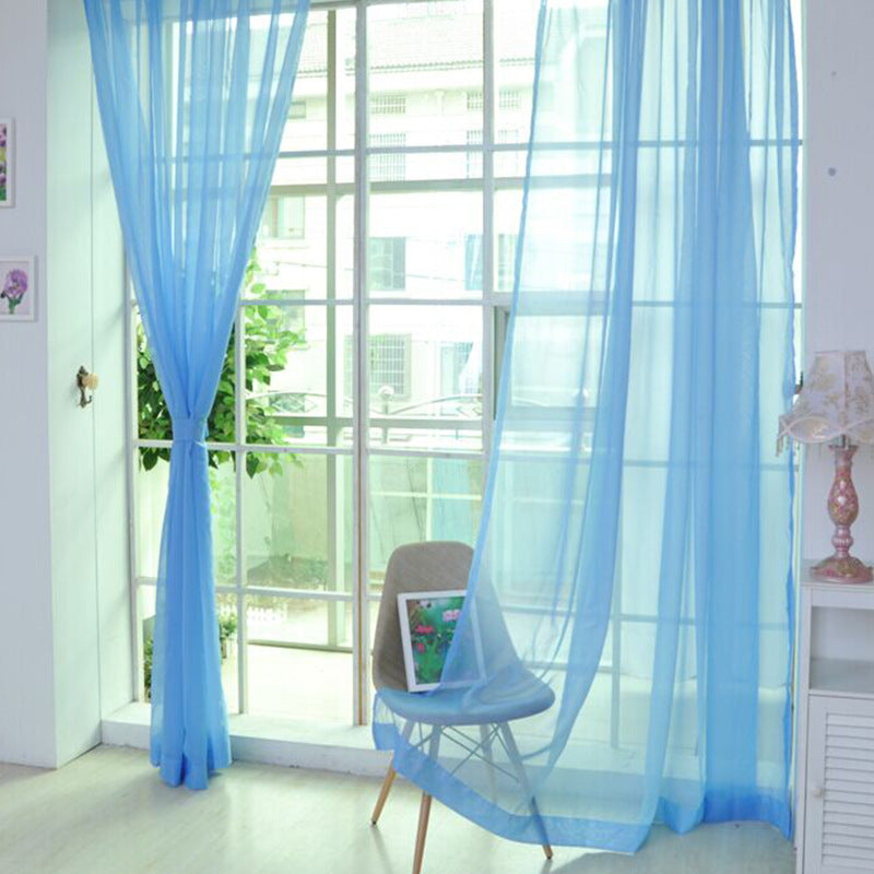 Solid Color Glass Mesh Curtains Transparent Ready Made Punch Free Lightweight Window Sheer Drapes