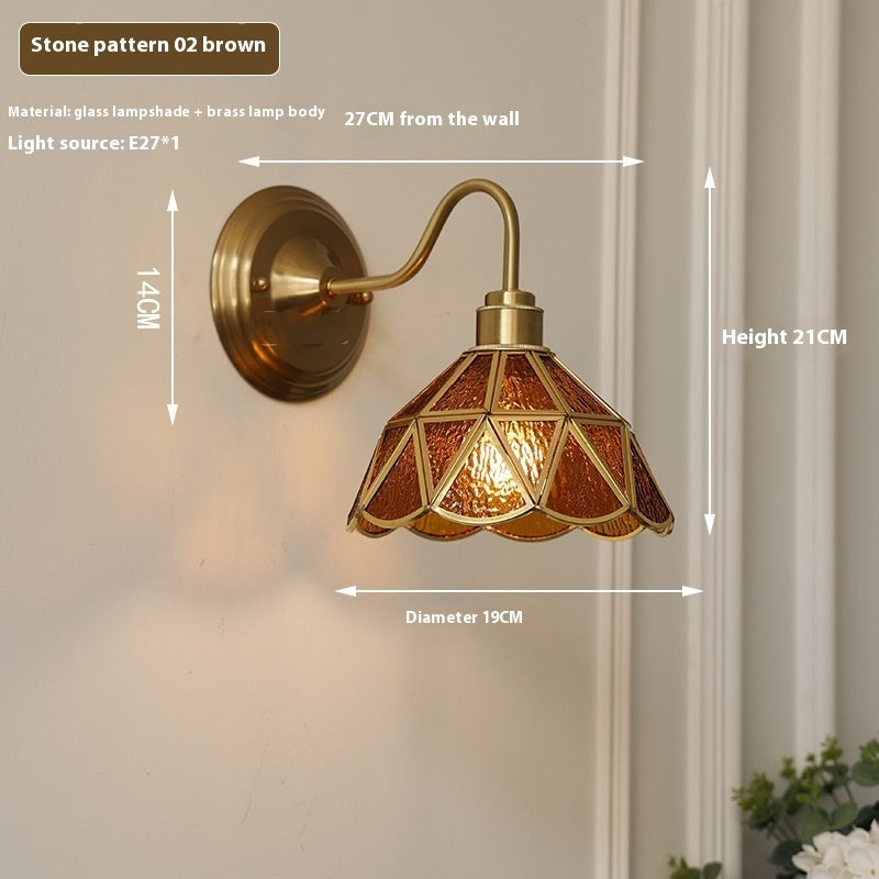 Retro Brass Glass Wall Lamp Creative Bedroom Bedside Wall Sconce Vintage Home Lighting