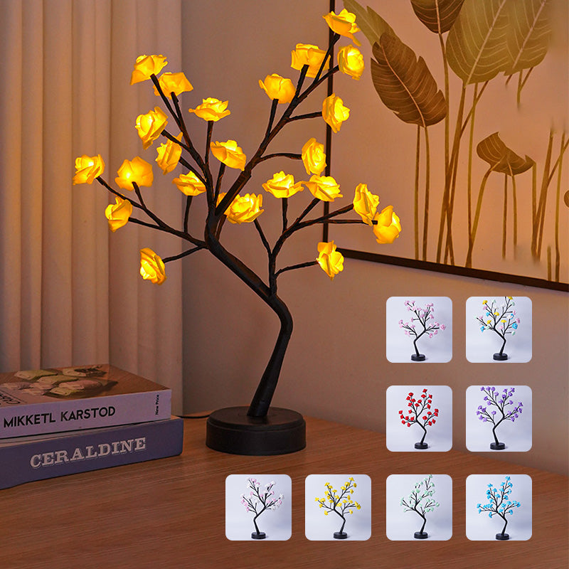 Flower Tree Rose Table Lamp Fairy LED Desk Night Light USB Powered Romantic Wedding & Valentine Decoration Gift