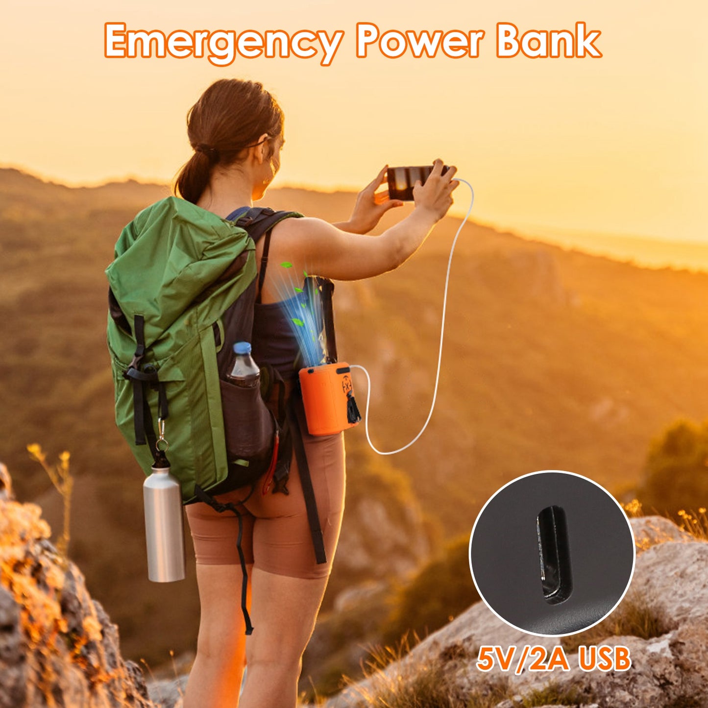 5-in-1 Portable Waist Clip Fan 5-Speed Wearable Turbo Belt Fan with Flashlight Rechargeable Hands-Free Cooling for Travel & Camping