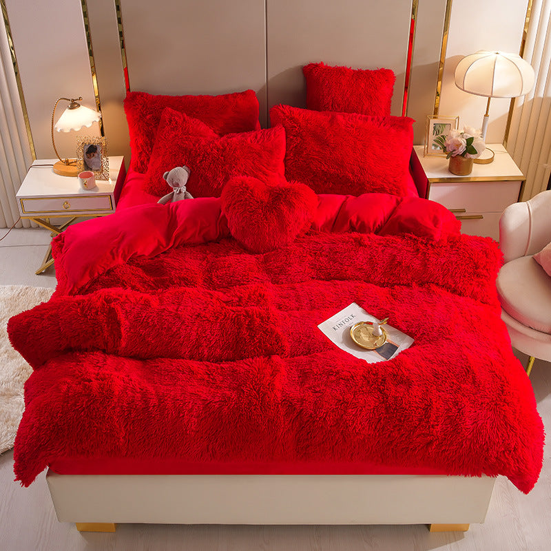 Plush Thickened Warm Mink Fur Four Piece Bedding Set Soft Winter Duvet Cover Bed Sheet Pillowcase Set