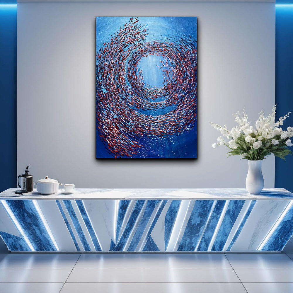 Abstract Fish Vortex Oil Painting Thick Textured Knife Canvas Wall Art Handmade Home Decoration