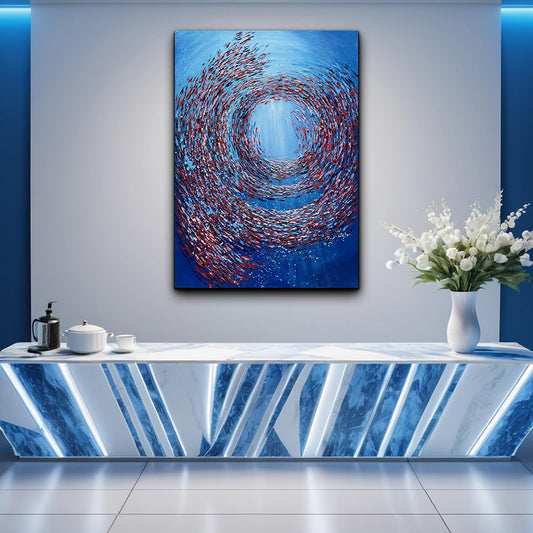 Abstract Fish Vortex Oil Painting Thick Textured Knife Canvas Wall Art Handmade Home Decoration