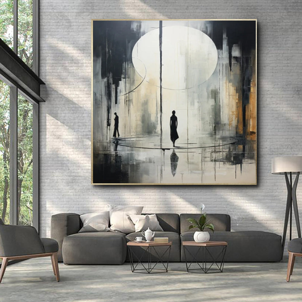 Handmade Black & White Abstract Oil Painting – Neoclassical Canvas Wall Art for Home & Office Decor