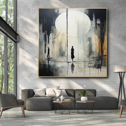 Handmade Black & White Abstract Oil Painting – Neoclassical Canvas Wall Art for Home & Office Decor
