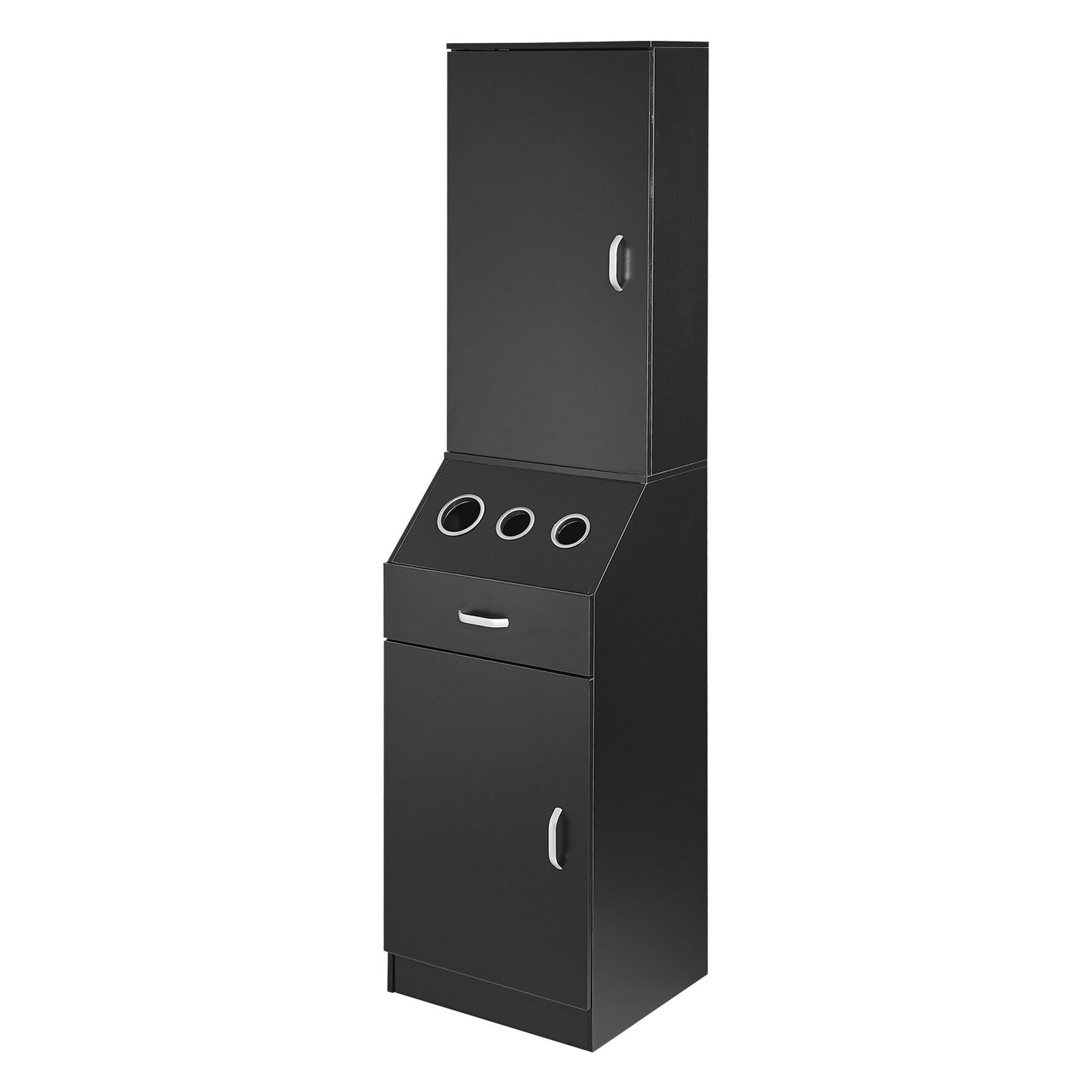 Salon Storage Cabinet Barber Station Hair Stylist Station Set with 3 Hair Dryer Holders Drawer and Cabinets Black