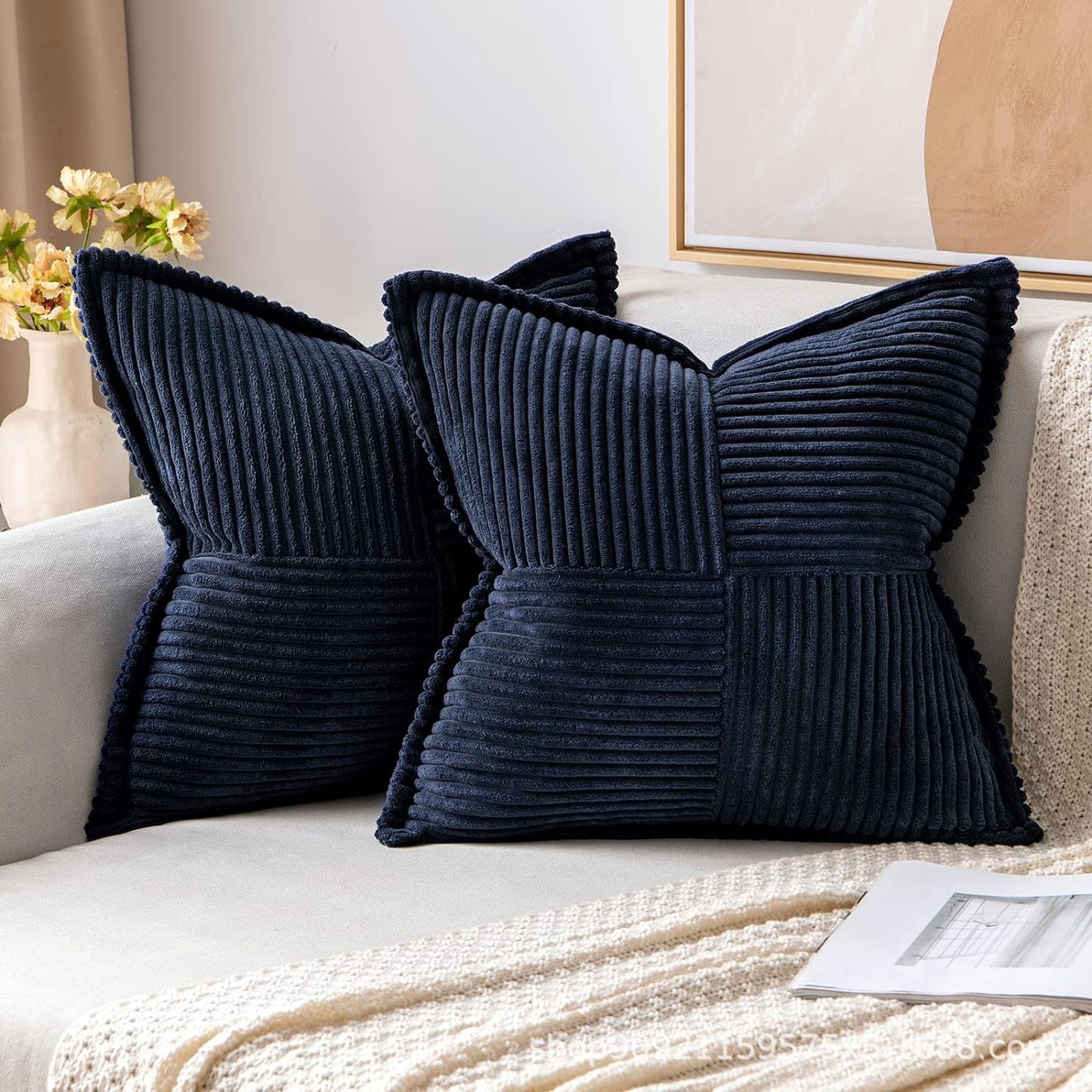 Corduroy Pillow Covers Super Soft Boho Striped Decorative Throw Pillow Cases for Sofa Couch Living Room Christmas Home Decor