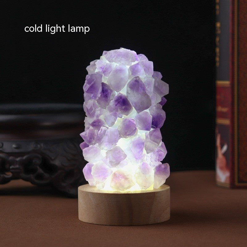 Natural Amethyst Crystal Night Light USB Plug In Mini Gemstone Lamp for Bedroom Desk Home Decor