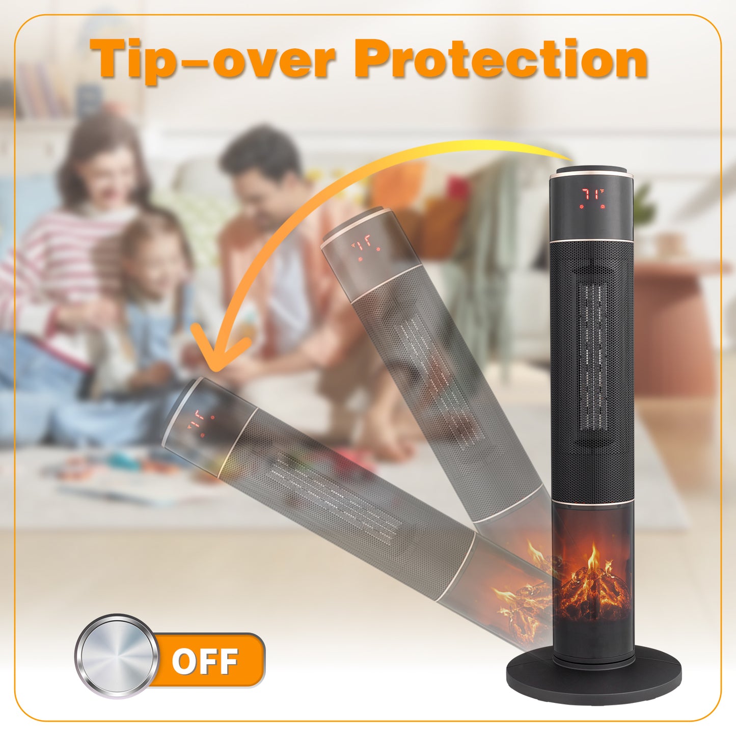 33-Inch Tower Space Heater 1500W Electric Heater with 3D Flame Thermostat Oscillation Timer & Remote for Indoor Home Office
