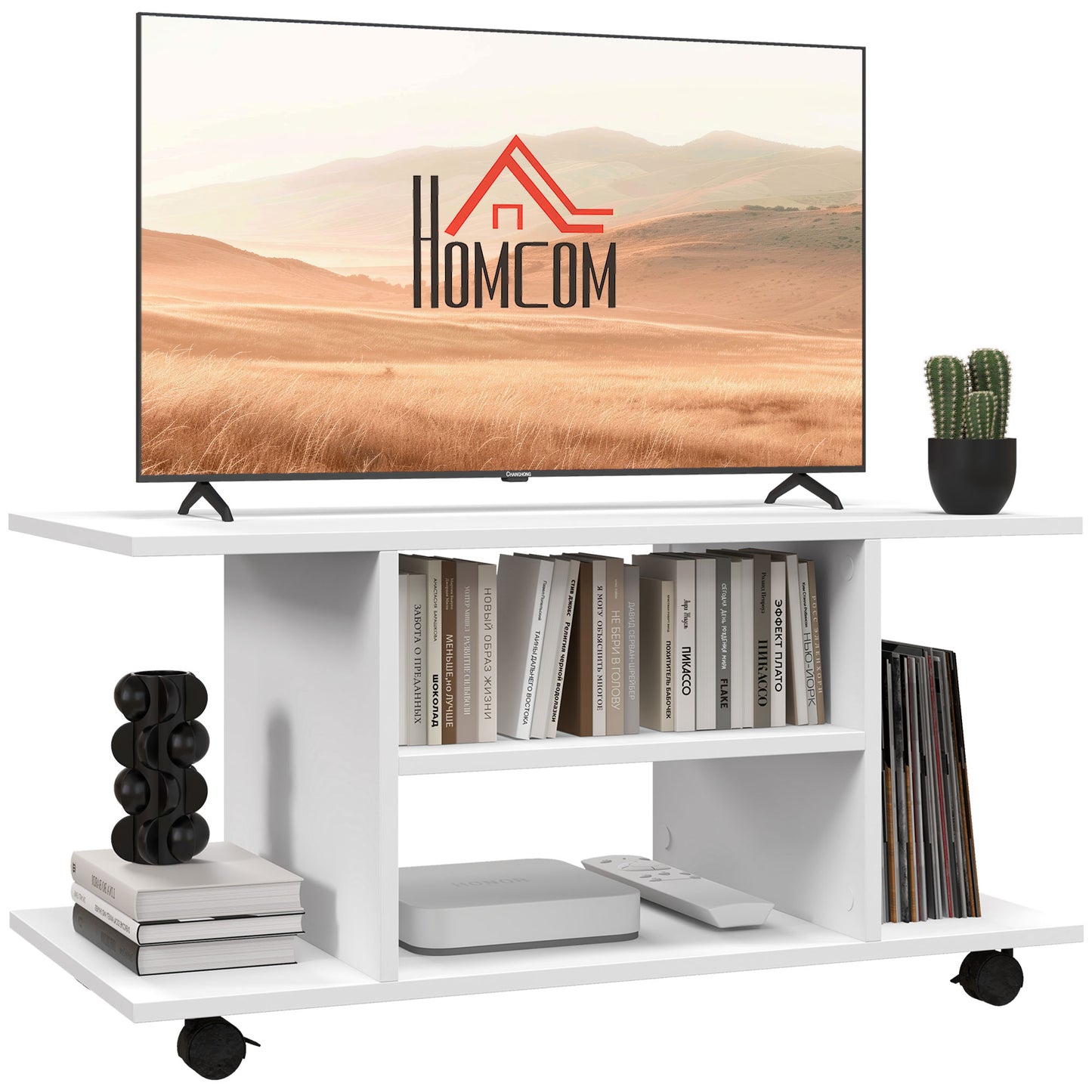 Modern White TV Cabinet Stand Storage Shelves Mobile Bedroom Furniture Bookshelf Bookcase Media Console
