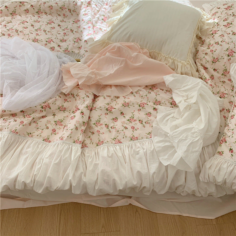 Anna’s Rose Garden Retro French Romantic Floral 15 Bed Pure Cotton Four Piece Bedding Set Luxury Duvet Cover Set