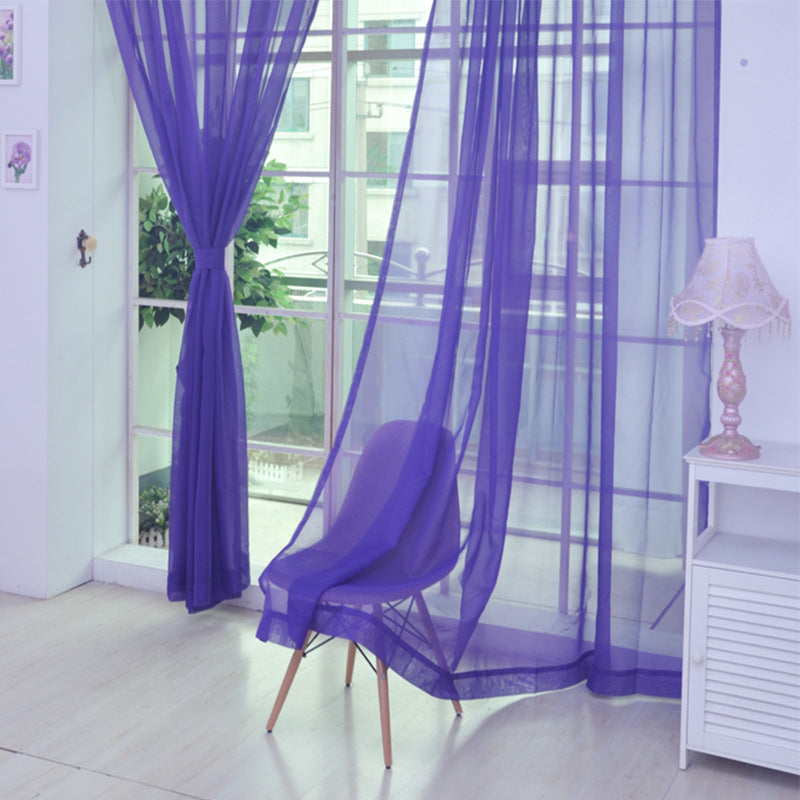 Solid Color Glass Mesh Curtains Transparent Ready Made Punch Free Lightweight Window Sheer Drapes