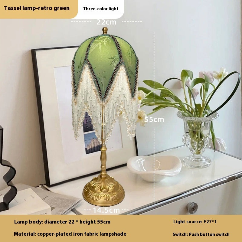 French Retro Tassel Table Lamp Nordic Bedside Atmosphere Reading Light for Bedroom Study Desk Decor