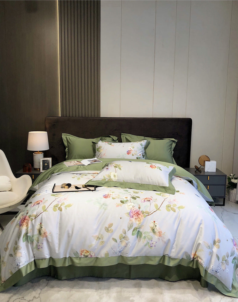 Four Piece Digital Printing Long Staple Cotton Bedding Set Soft Breathable Duvet Cover Bed Sheet Pillowcase Set