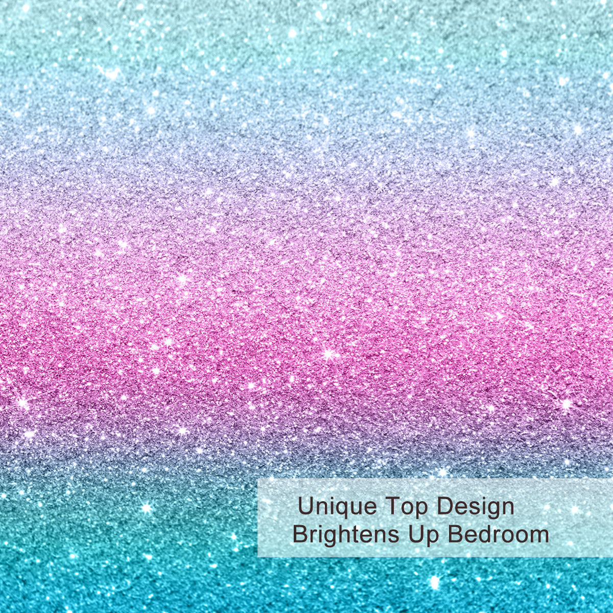 Girly Rainbow Glitter Ombre Duvet Cover Bedding Set 3 Pcs Pastel Purple Blue Green Bedspread with 2 Pillow Shams